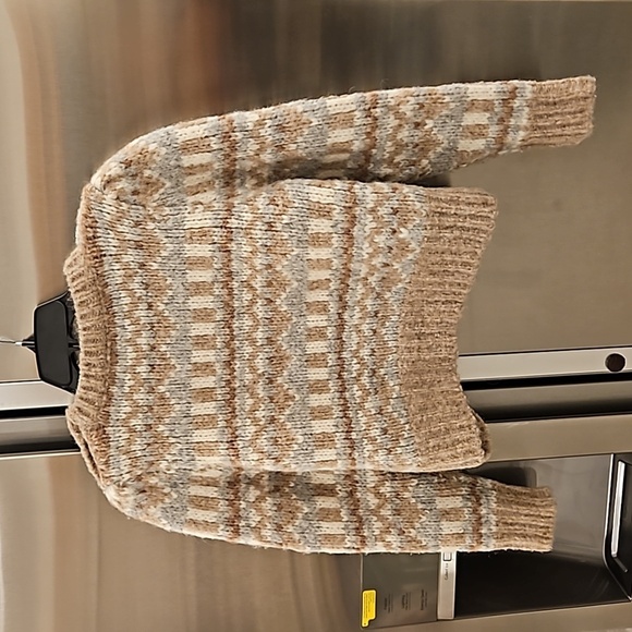 💕LOVESHACKFANCY💕 Cropped Fair Isle Sweater ~ Alpaca Wool Blend Tan Print Small - Picture 9 of 15